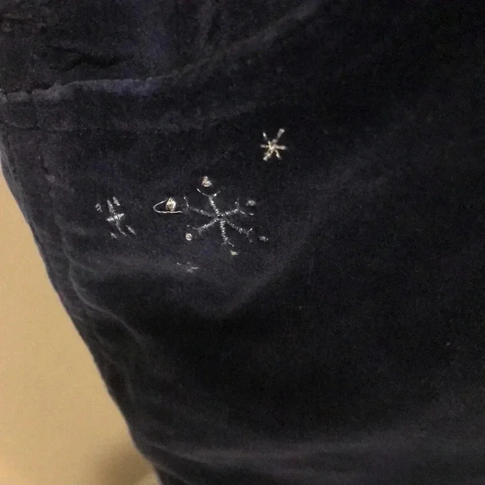 Blue Velvet 100% Cotton 5 Pocket Overalls Snow Flakes Embellishments-Size L - Picture 9 of 14